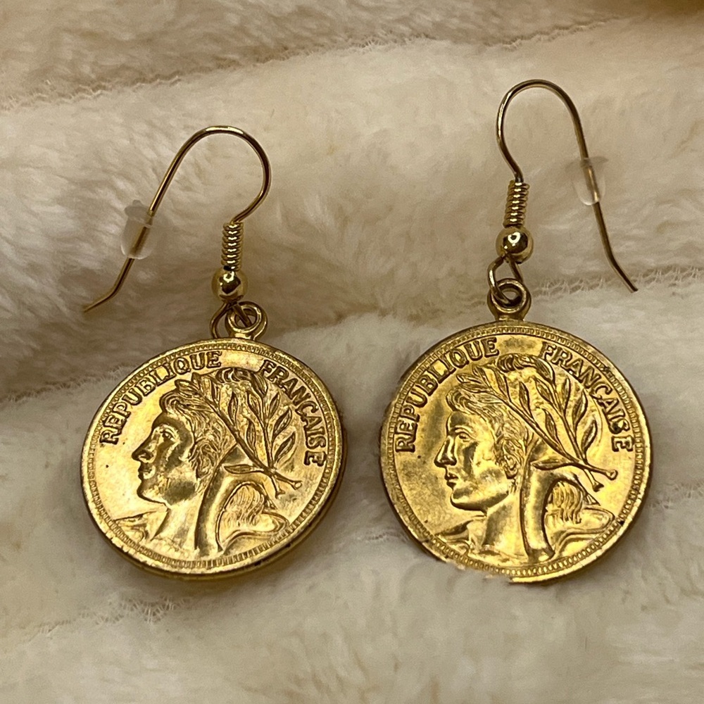 Gold Coin Dangle Earrings